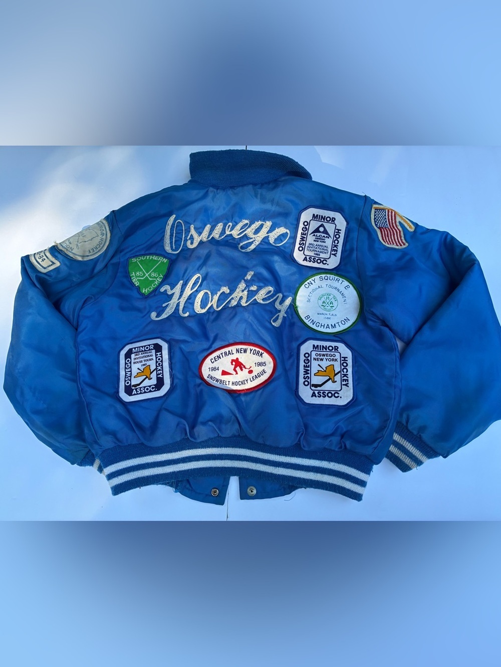 Vintage 80s Oswego Hockey Patch Bomber Jacket